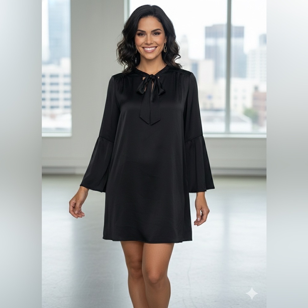 Old Navy Women’s Tie Neck Size Large Black Satin mini dress